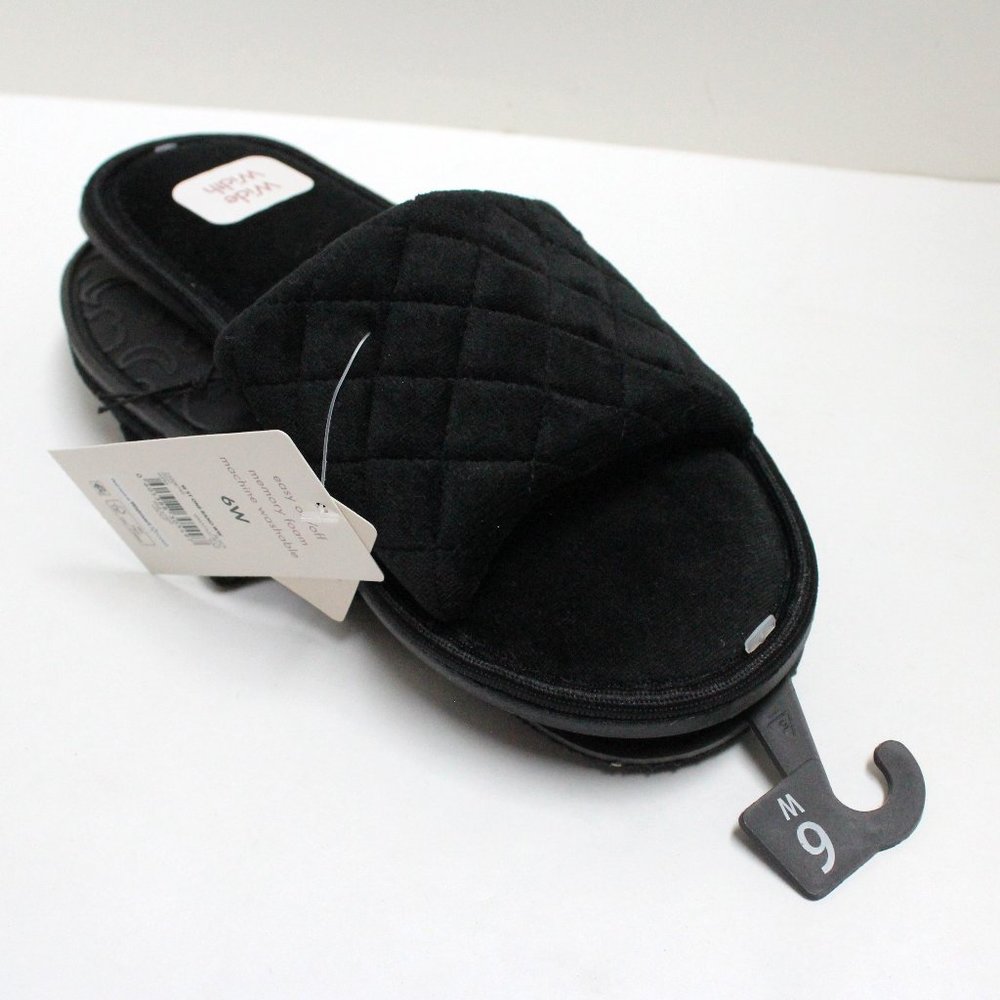 Secret Treasures Women's Size 6W (Wide Width) 1 Band Washable Black Slippers